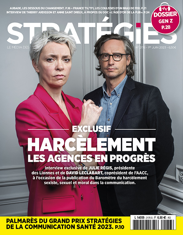 Couverture du magazine Stratégies n°2176 : "Exclusif : harcèlement, les agences en progrès"