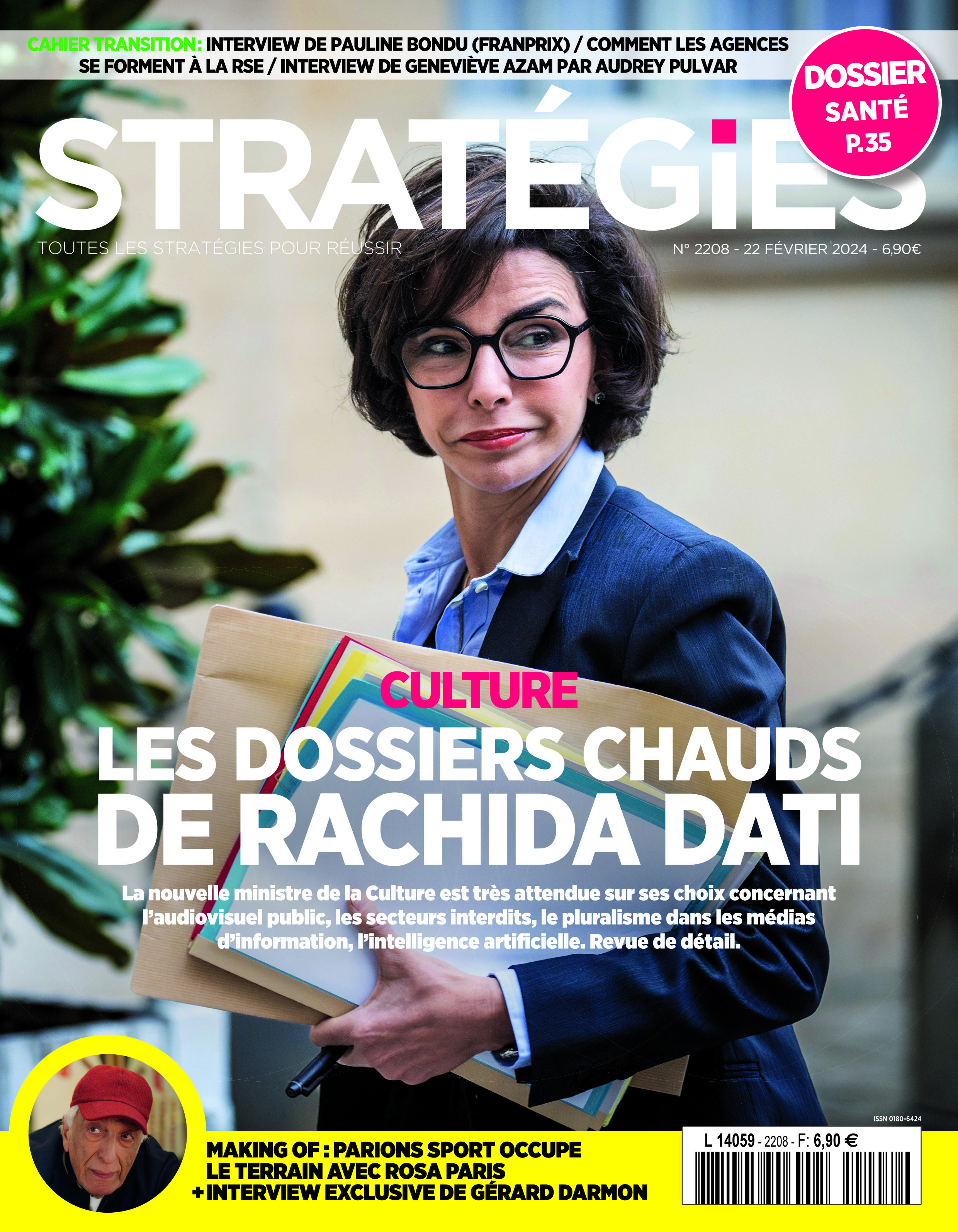 Couverture du magazine Stratégies n°2208 : " Les dossiers chauds de Rachida Dati au ministère de la Culture"