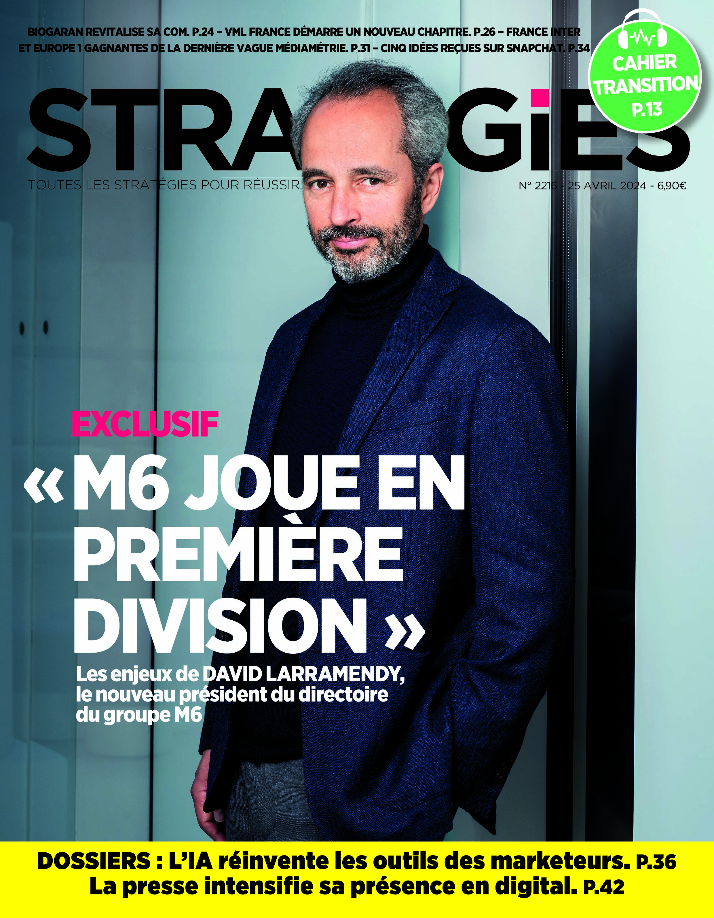 Couverture du magazine Stratégies n°2216 : "David Larramendy dévoile sa feuille de route pour M6"